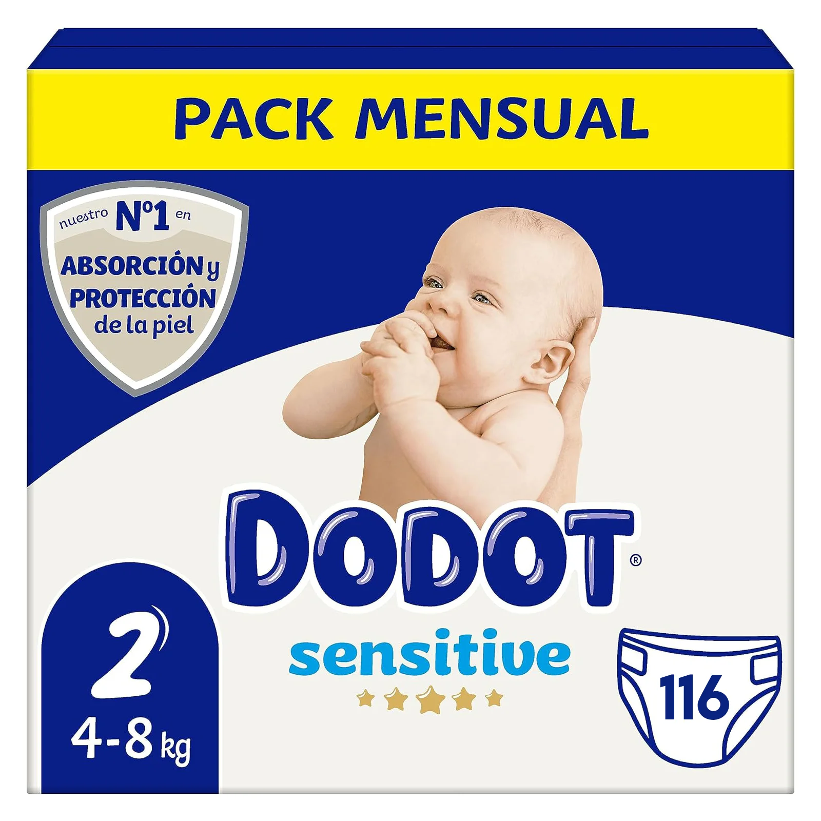 PACK de 2 - DODOT PAÑAL SENSITIVE TALLA 2 (2 x 58 UNIDADES)