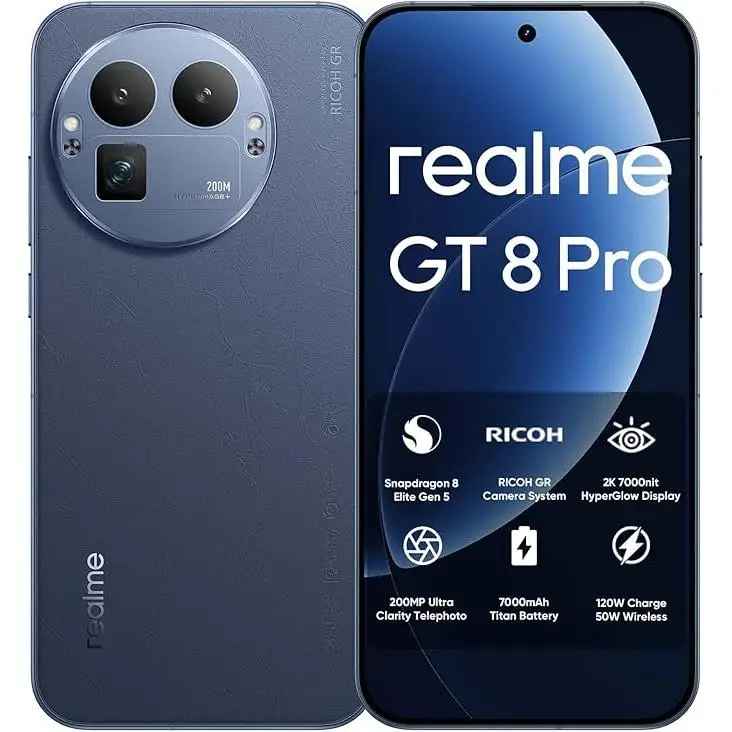 Teléfono - realme GT 8 Pro 5G Smartphone, Versión UE, eSIM, 12GB+256GB | 16GB+512GB, Snapdragon 8 Elite Gen 5, Cámara desarrollada junto a RICOH GR, Cámara de Telefotografía Ultra Claridad 200MP, Pantalla 2K 7000nit HyperGlow, Batería de Titán 7000mAh