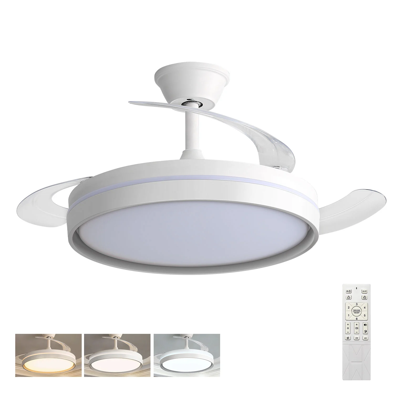 ExtraHouse-Ventilador de techo reversible con luz LED - Motor DC de 30W, 6 velocidades silenciosas de 38dB, ventilador con control remoto para uso doméstico, luz regulable de 60W 5600LM 3000K/4000K/6500K