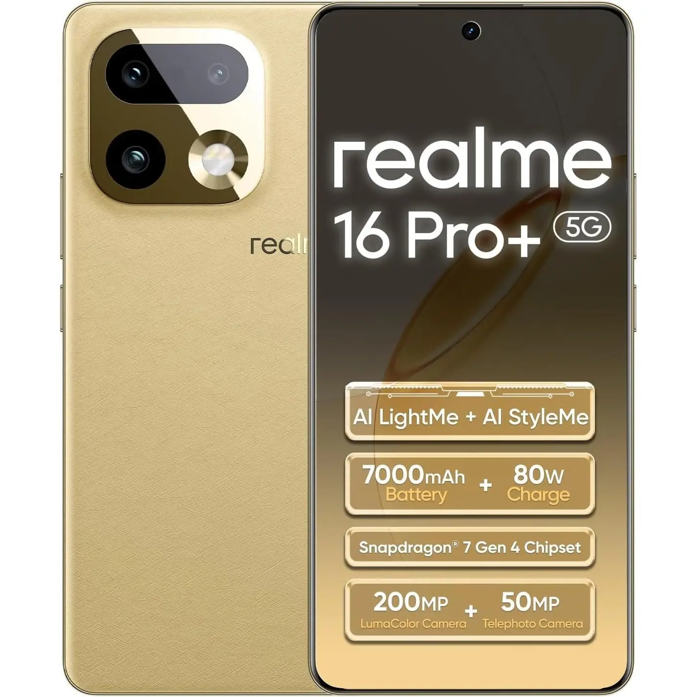 Teléfono - realme 16 Pro Plus Versión UE, Smartphone 5G con Pantalla AMOLED 144Hz, Cámara 200MP OIS, Batería 7000mAh y Carga Rápida 80W, IP66/68/69, eSIM, NFC, Snapdragon® 7 Gen 4