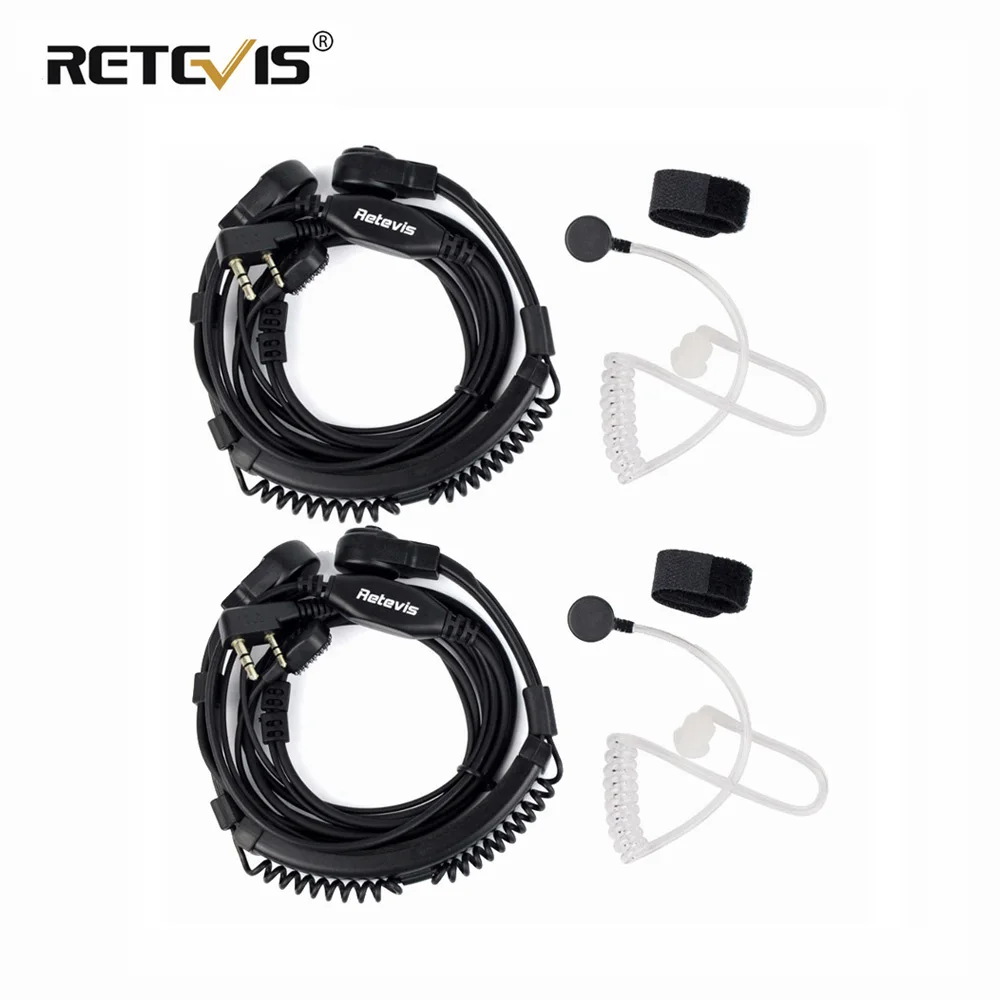 Retevis ETK002 RT3S auricular Walkie Talkie 2 uds micrófono de garganta auriculares Radio de comunicación para Baofeng UV-5R BF-88E RT622 H777 TYT