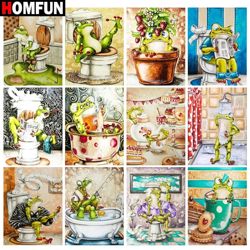HOMFUN-pintura de diamante redondo/cuadrado completa, cuadro artesanal 5D, "rejilla de baño de dibujos animados", bordado de diamantes de imitación, decoración de punto de cruz