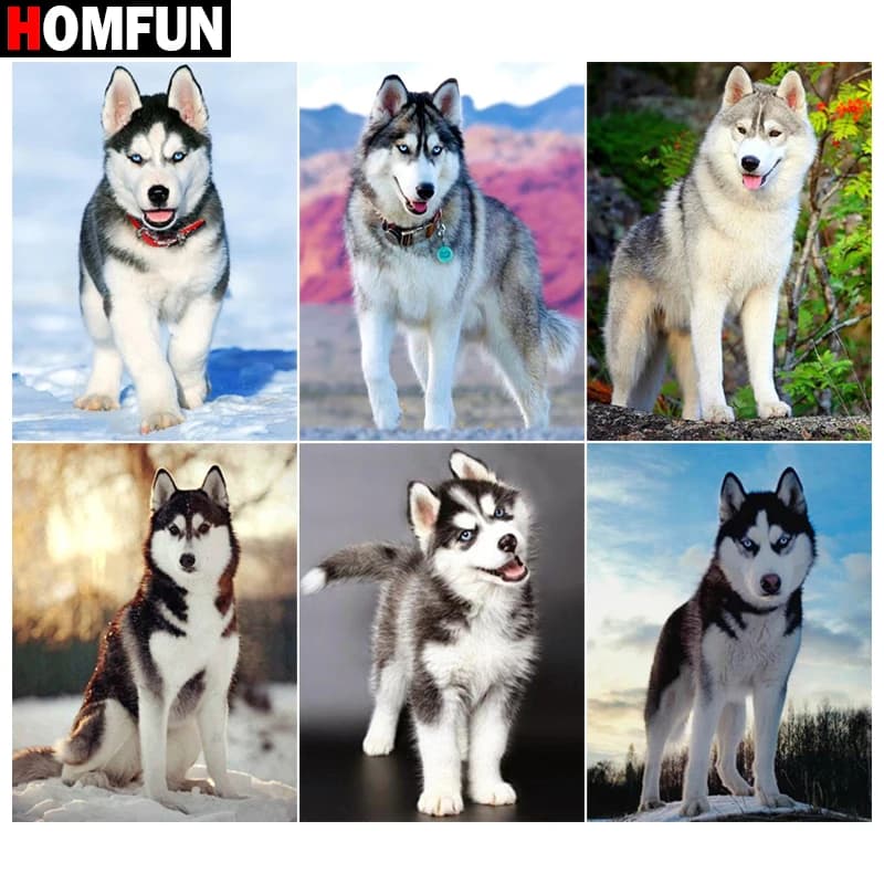 HOMFUN-pintura de diamante 5D DIY, bordado completo de "perro zorro, paisaje, animal", punto de cruz, diamantes de imitación, decoración del hogar