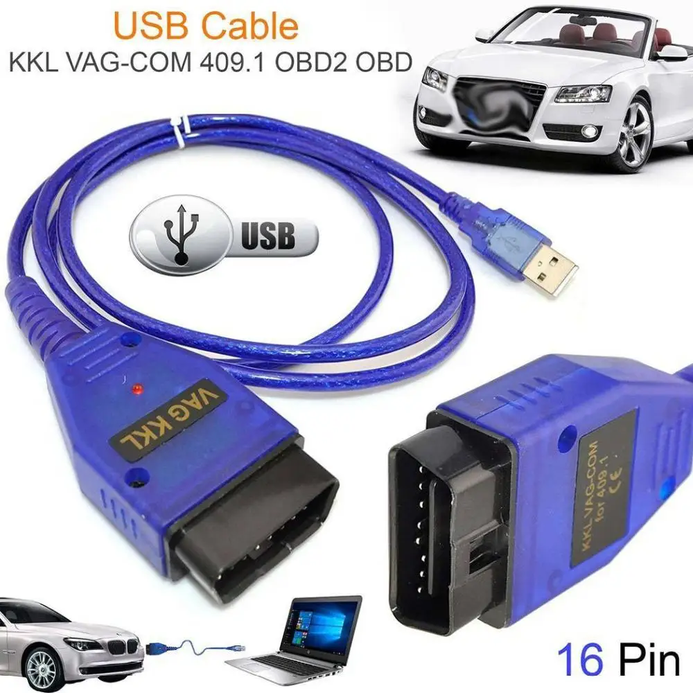 Cable de interfaz USB Vag Com para coche, escáner de diagnóstico OBD, KKL, VAG-COM, 409,1, OBD2 II, Aux