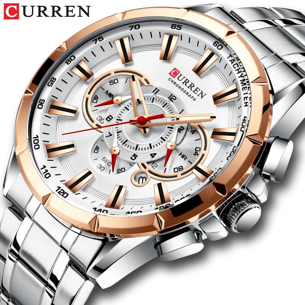 Relojes deportivos CURREN, reloj de cuarzo de marca de lujo para hombre, cronógrafo de acero inoxidable, reloj de pulsera con esfera grande y fecha, reloj Masculino