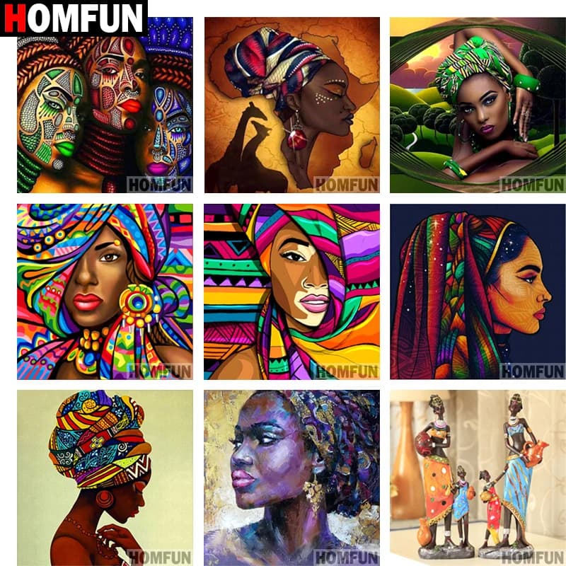 HOMFUN-pintura de diamante redondo/cuadrado completa, cuadro artesanal 5D "mujer africana", bordado 3D, punto de cruz, regalo de decoración del hogar 5D