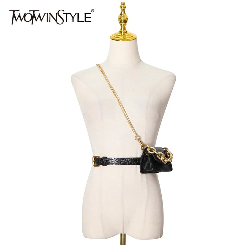TWOTWINSTYLE-Cinturón de cadena con hebilla de Metal para mujer, correa de cuero PU, informal, elegante, coreano, accesorios para mujer, moda de otoño 2022