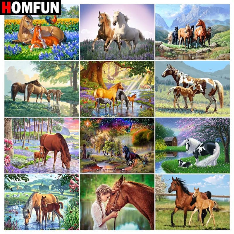 HOMFUN-pintura de diamante 5d, cuadro completo cuadrado/redondo "Caballo Prairie girl", bordado de diamantes de imitación, decoración del hogar