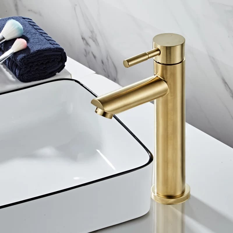 Grifo de latón macizo para lavabo de baño, mezclador de agua fría y caliente, de un solo Mango, montado en cubierta, de oro cepillado