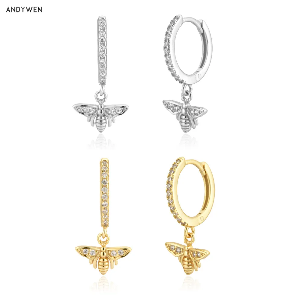 ANDYWEN-colgante de plata de ley 200 para mujer, joyería redonda de lujo, con diseño de abejas doradas, Piercing ohringe, 925
