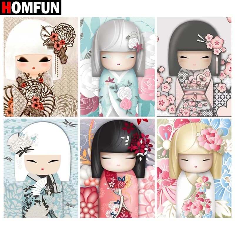 HOMFUN 5D patrón de diamante costura de diamantes de imitación Diy pintura de diamante punto de cruz "muñeca kimono niña" bordado de diamantes