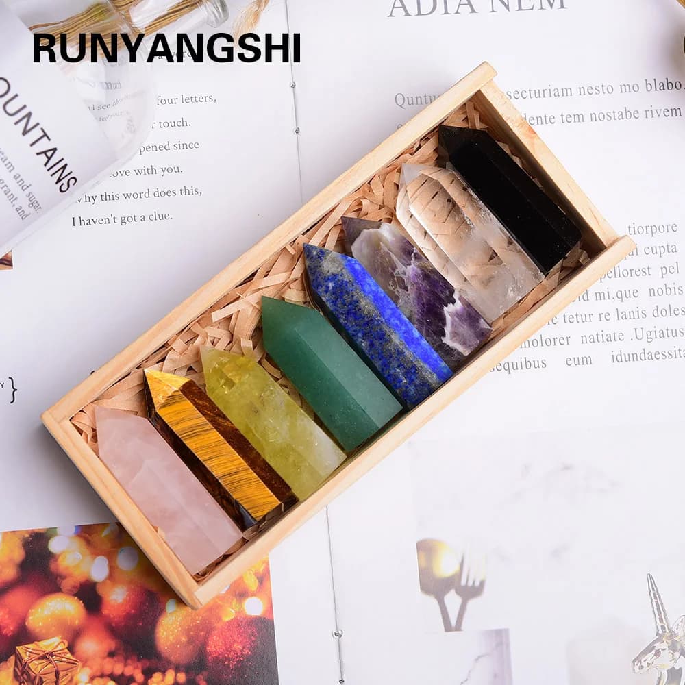 Varita de cristal curativo de un solo punto, piedras de Chakra Reiki facetadas, cristal Natural, regalos de madera, Prisma curativo para Reiki