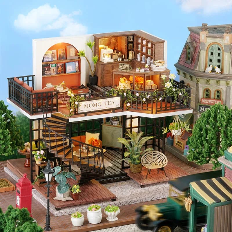 Cutebee-Kit de construcción de casa de muñecas para niños, muebles en miniatura con luces, cubierta antipolvo, modelo de juguetes, regalo de cumpleaños