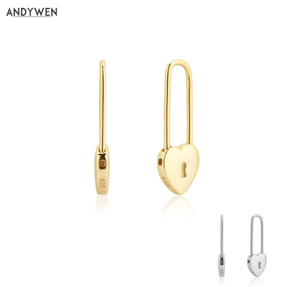 ANDYWEN-pendientes de plata de ley 100% con forma de corazón para mujer, Piercing cuadrado, joyería de lujo, 925
