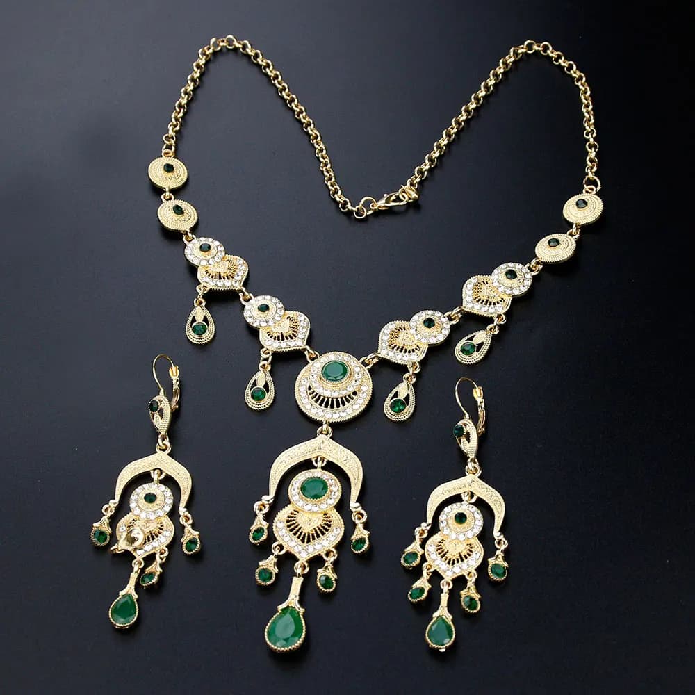 Sunspicems-conjunto de joyas de boda para mujer africana, collar largo de flores, pendientes, joyería de cristal indio, Color dorado, Marruecos, 2021
