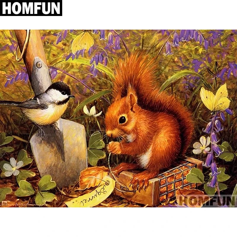 HOMFUN-pintura de diamante redondo/cuadrado completa, cuadro artesanal 5D, punto de cruz bordado de "ardilla y Pájaro", regalo de decoración del hogar 5D A01513