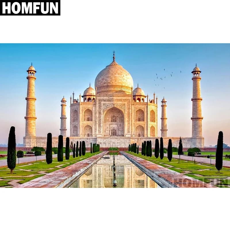 HOMFUN-pintura de diamante redondo/cuadrado completa, cuadro artesanal 5D, bordado de "Taj Mahal Religion", punto de cruz, decoración del hogar 5D A01138