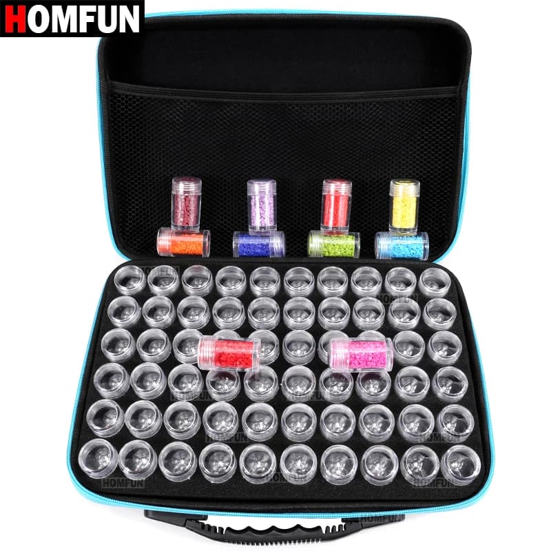 HOMFUN 60 botellas caja de pintura de diamantes contenedor de herramientas caja de almacenamiento estuche de transporte bolsa de mano diseño con cremallera a prueba de golpes duradero