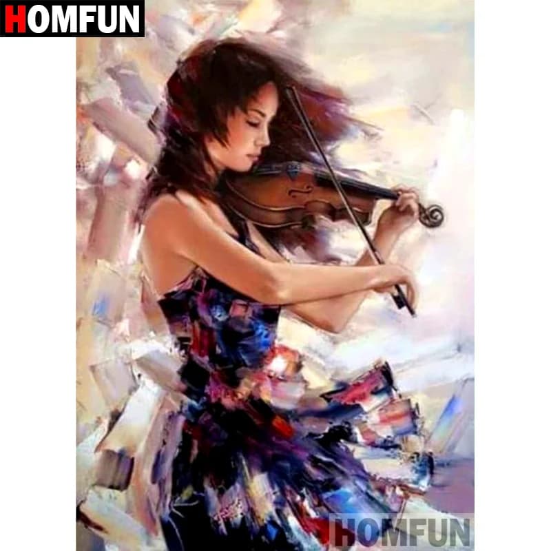 HOMFUN-pintura de diamante redondo/cuadrado completa, cuadro artesanal 5D, bordado de "niña violín", punto de cruz, regalo de decoración del hogar 5D A08805