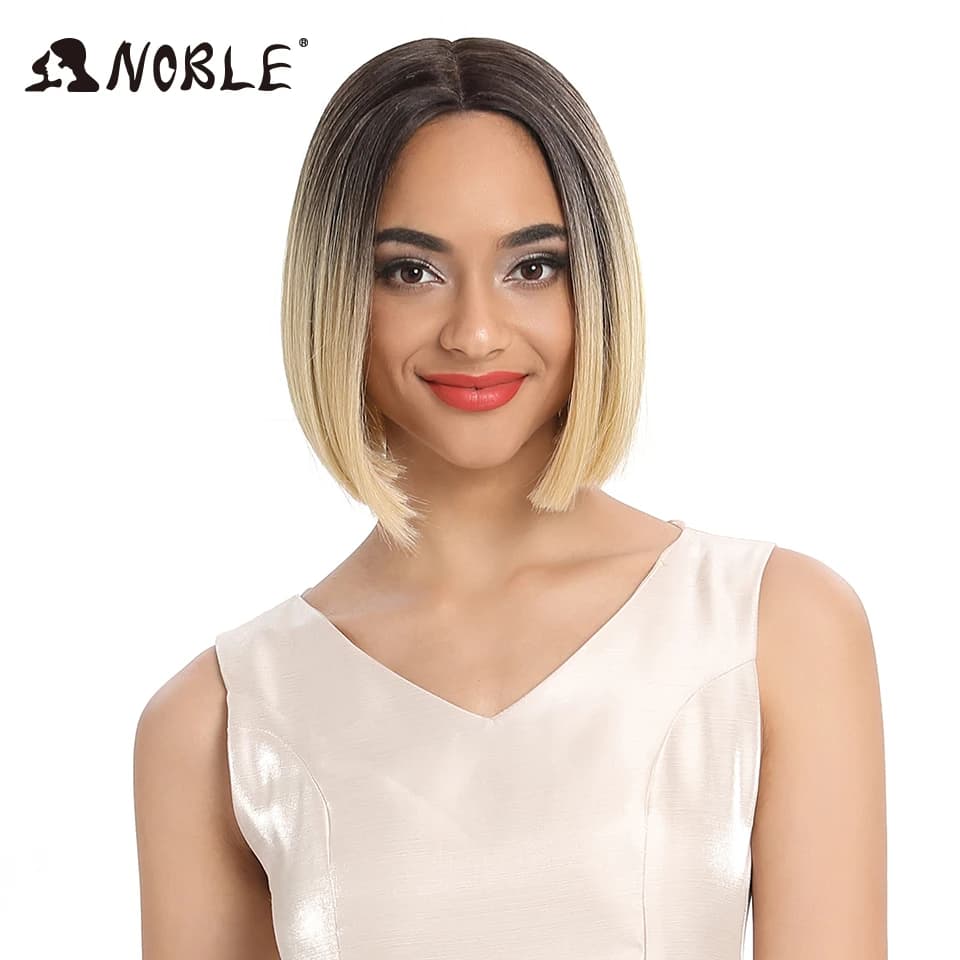 Peluca de encaje Noble para mujeres negras, pelo liso de 10 pulgadas, pelucas sintéticas de encaje elástico resistente al calor, peluca de encaje sintético para Cosplay