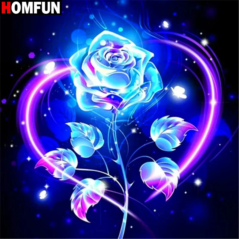 HOMFUN-pintura de diamante redondo/cuadrado completa, cuadro artesanal 5D, "flor rosa", bordado de diamantes 3D, punto de cruz, decoración del hogar