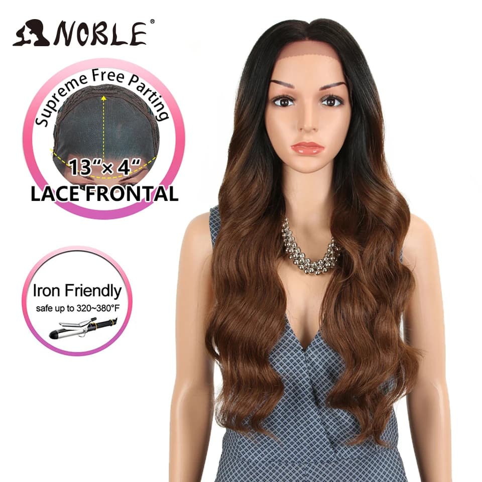 Noble 13x4 peluca con malla frontal sintética 28 pulgadas largo ondulado ombre pelucas rubias para mujeres peluca con malla frontal degradada peluca con malla frontal sintética