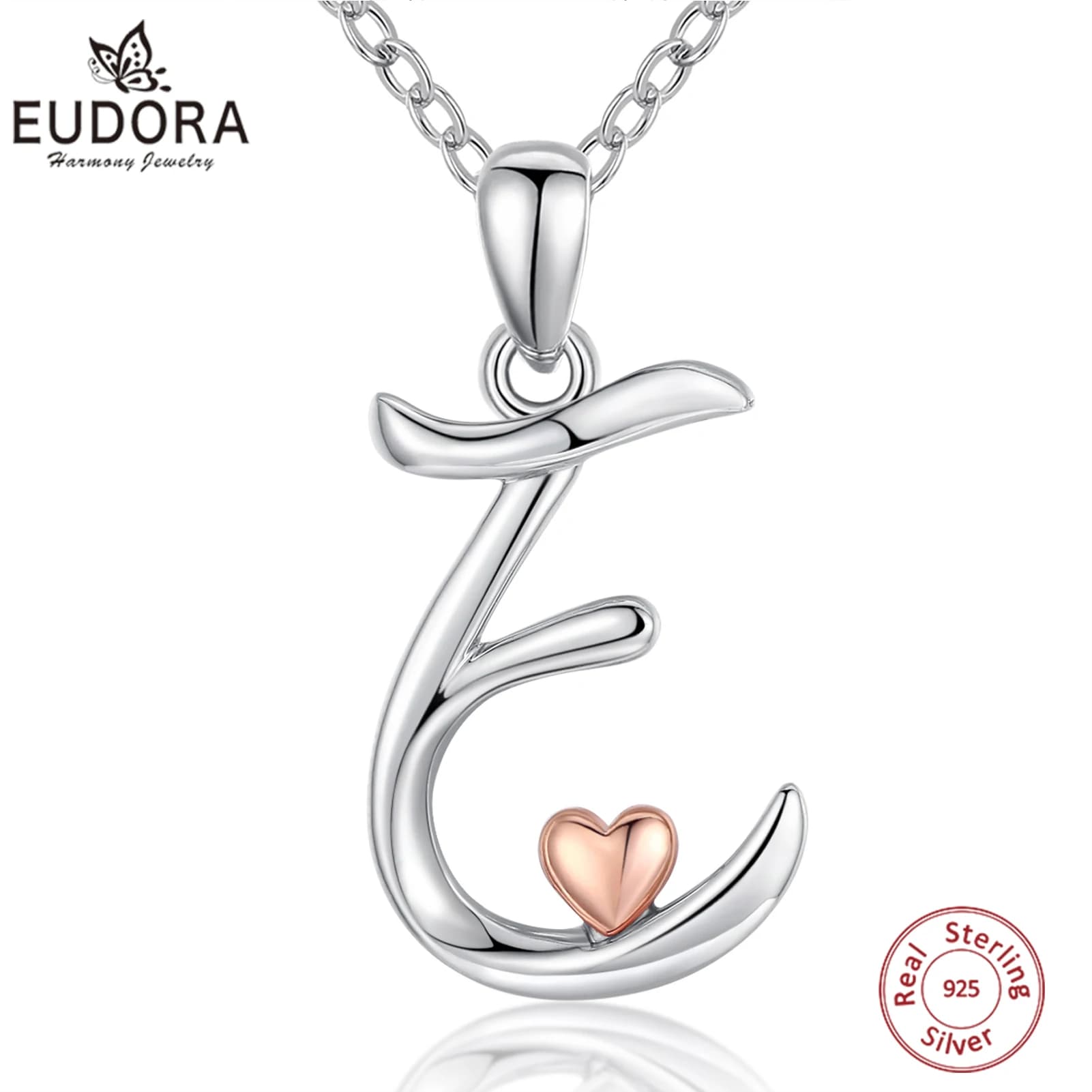 Eudora-collar con colgante de letra inicial de plata de ley para hombre y mujer, Gargantilla con nombre de letra y corazón de Color oro rosa, regalo de joyería
