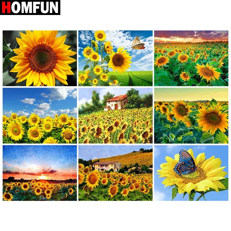 HOMFUN-pintura de diamante cuadrado/redondo, bordado con patrón de "tiencia de girasol", punto de cruz, pintura de diamantes de imitación 5D