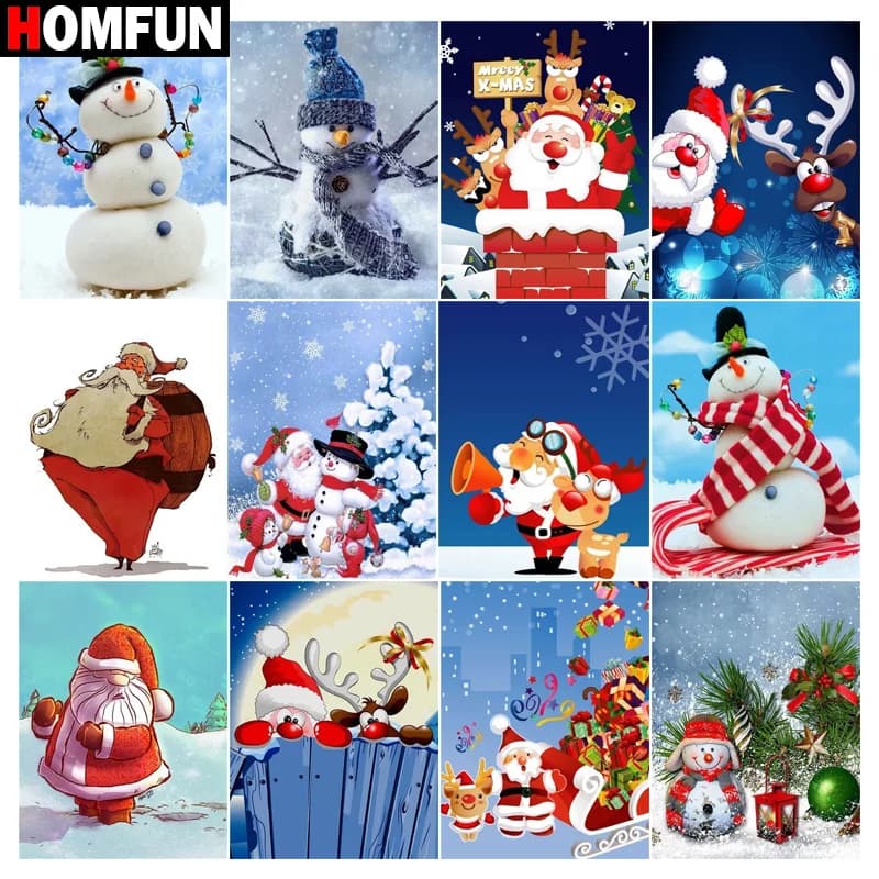 HOMFUN3D pintura de diamante "muñeco de nieve de Navidad" DIY completo de diamantes de imitación Kits de punto de cruz bordado de diamantes redondos cuadrados