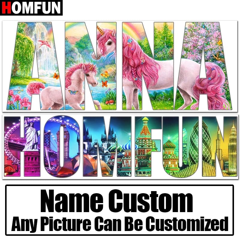 Homfun-pintura de diamante 5D personalizada con nombre y letras, punto de cruz, bordado de diamantes de dibujos animados cuadrado/redondo, regalo de decoración del hogar