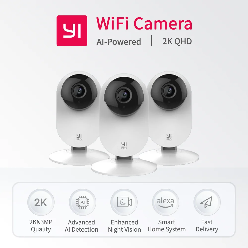 YI Pro 3 kits de pc 2K cámara doméstica Wi-Fi IP sistema inteligente de vigilancia de seguridad con visión nocturna Monitor de bebé en iOS, aplicación Android