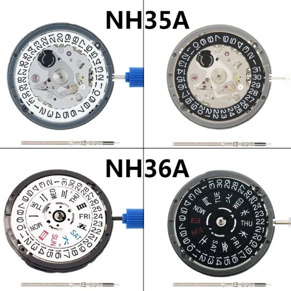 Movimiento Mecánico Automático NH35 NH36 con Visualización de Día/ Fecha para Corona a las 3/3.8/4 Horas, Accesorios para Relojes, Segundero con Función de Paro
