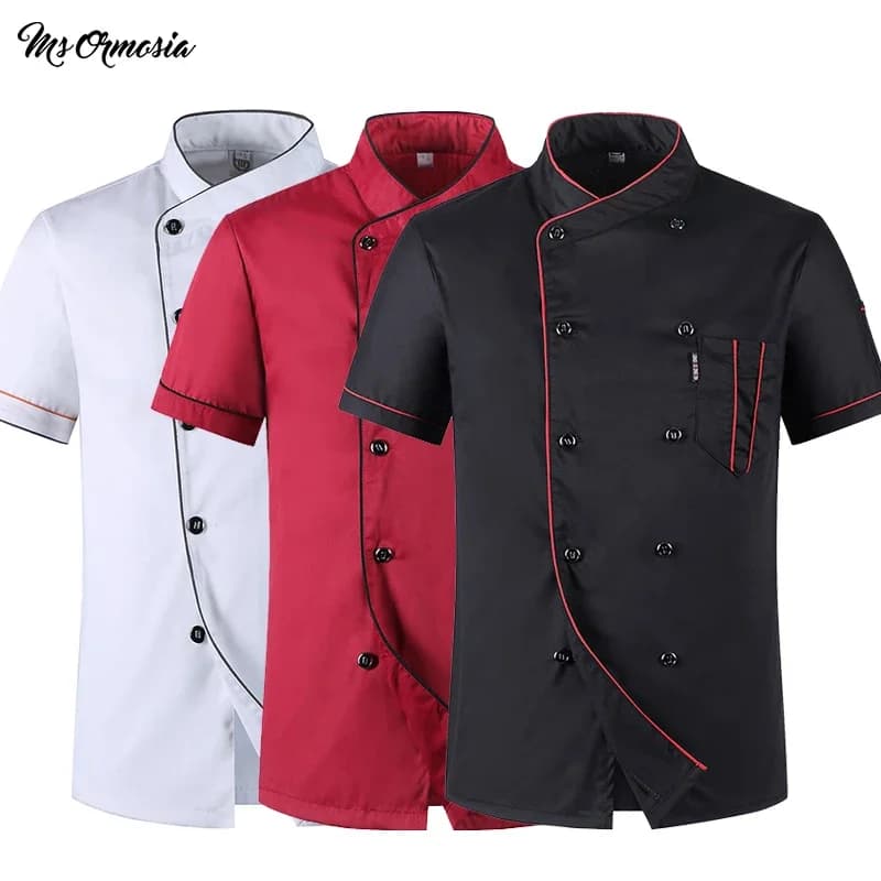 Uniformes de trabajo de cocina de Chef de restaurante de manga corta, doble botonadura, Sushi, panadería, cafetería, camarero, Catering, chaquetas de servicio de comida, delantales
