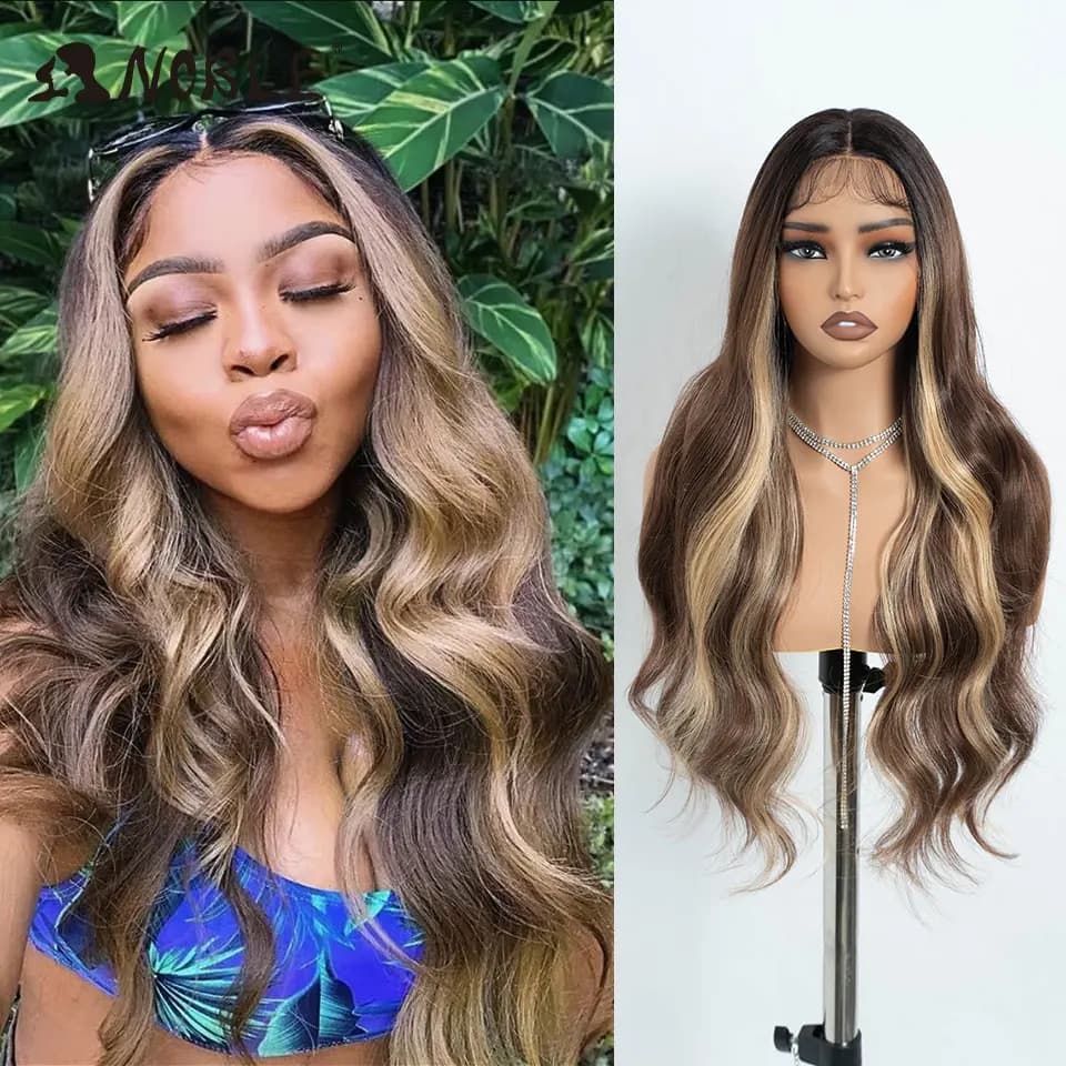 Noble-Peluca de cabello sintético estilo largo y ondulado, pelo con malla frontal para mujeres negras, longitud de 30 pulgadas, color rubio efecto degradado 360, rojo, afroamericano, cosplay