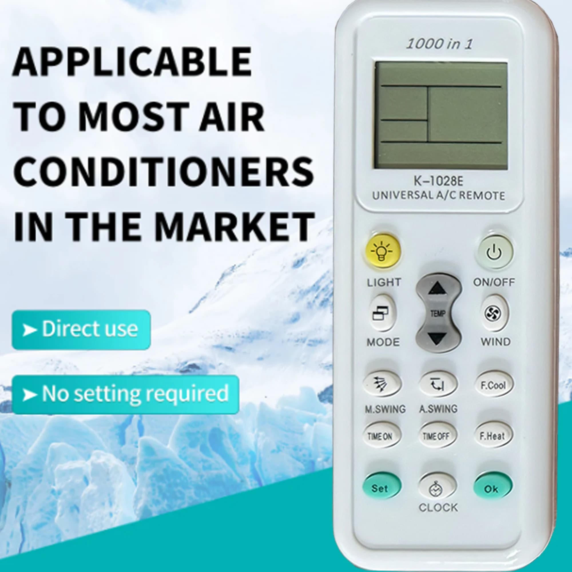 K-1028E Control remoto universal de aire acondicionado A/C, apto para Haier, Geli, Hitachi, Panasonic, Sharp, Gree, Midea, Bosch, Tosh
