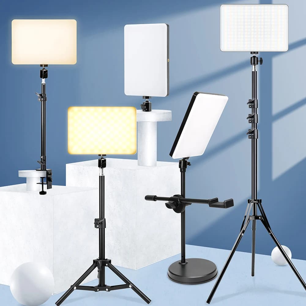 Kit de Panel de luz LED para vídeo, iluminación de fotografía con trípode, soporte de brazo para transmisión en vivo, lámpara de foto, enchufe europeo 2700K-5700K, 10 pulgadas