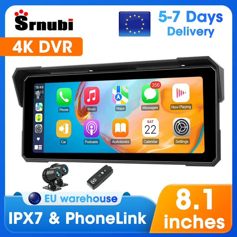 7/8,1 pulgadas motocicleta 4K DVR portátil WIFI Moto navegación GPS para inalámbrico Carplay Android Auto IPX7 pantalla impermeable Dual BT