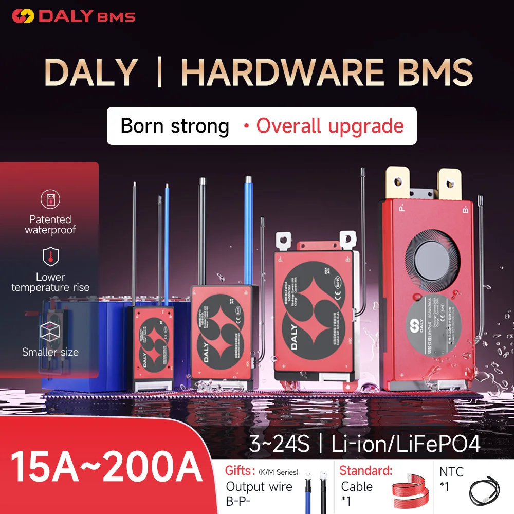Daly Lifepo4 4S BMS Batería de iones de litio 18650 16S 48V 17S 20S 24S 60V 20A 40A 60A 100A 150A 200A 250A para scooter con NTC