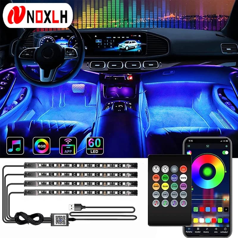Kit de tira de luces LED de neón para Interior de coche, accesorios de retroiluminación RGB, aplicación remota, Control de música, lámpara decorativa automática