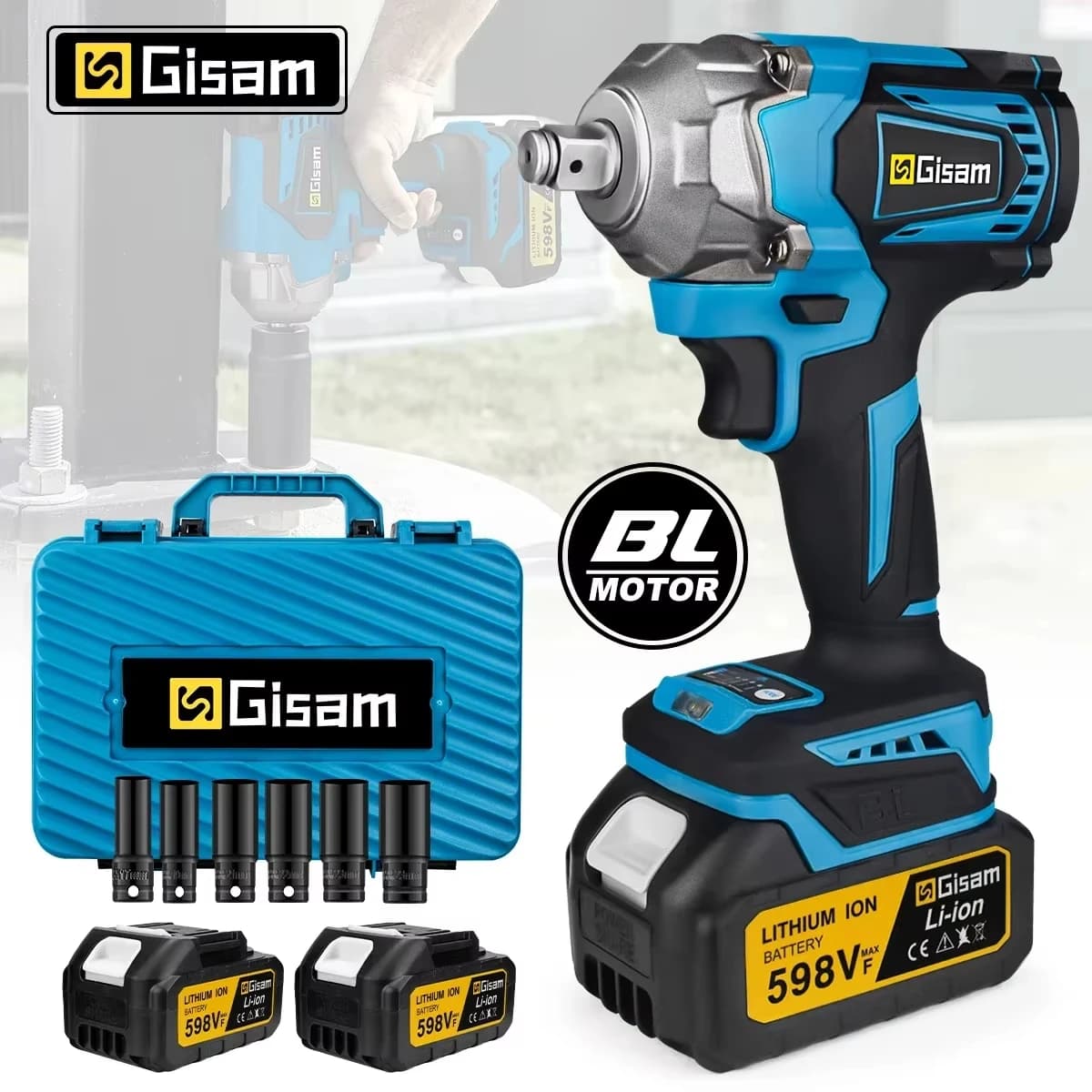 Gismis-llave de impacto eléctrica sin escobillas, 1200NM, llave recargable, neumáticos de coche de 1/2 ", herramientas eléctricas inalámbricas para Pin de batería Makita de 18V