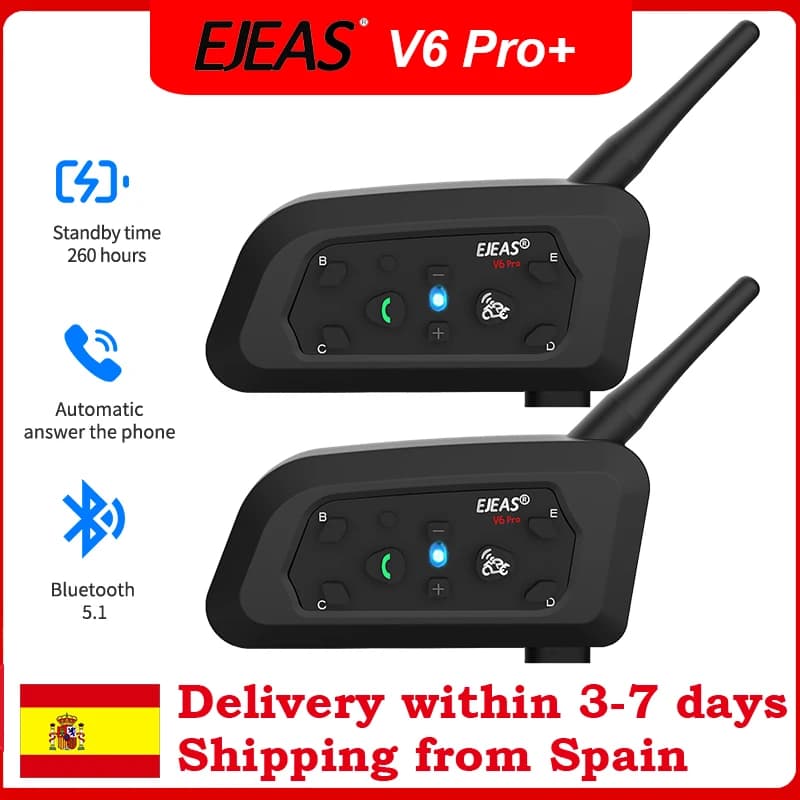 1/2 Uds EJEAS V6 Pro + casco Bluetooth para motocicleta auriculares intercomunicador distancia 800M reproductor de música impermeable IP67 soporte EUC tipo C