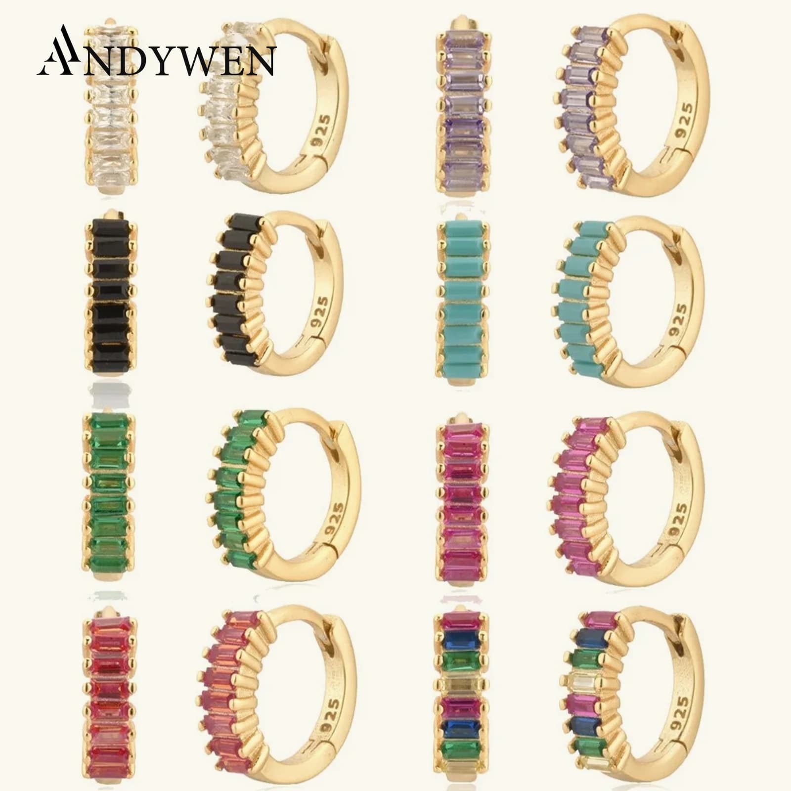 ANDYWEN-Clips para Piercing de aros coloridos, de Plata de Ley 925, medio, 7,5mm, Pendiente 2021, joyería fina para boda