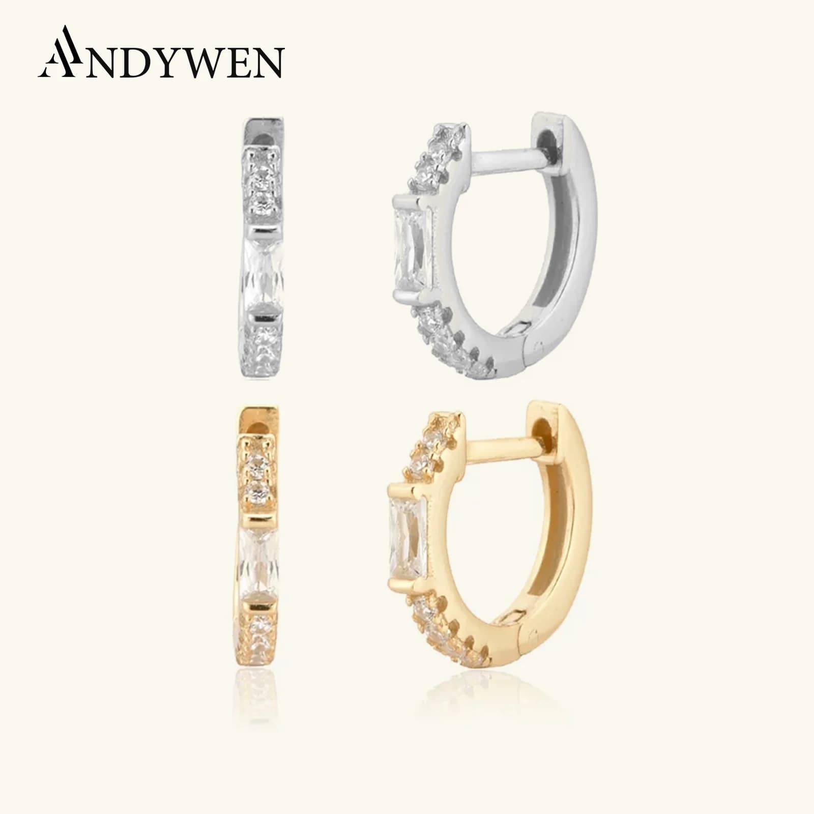 ANDYWEN aro-pendientes de plata de primera ley y circón para mujer, aretes, aros, plata esterlina 100%, oro, 8mm, Circonia cúbica, zirconia, circonita, estilo Rock, Punk, 925