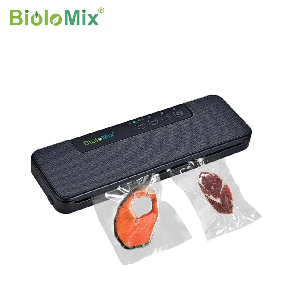 Sellador de Alimentos al Vacío Automático BioloMix, Máquina Empacadora de Alimentos Secos o Húmedos con 10 Bolsas Gratis para Sous Vide Blanco/Negro W230