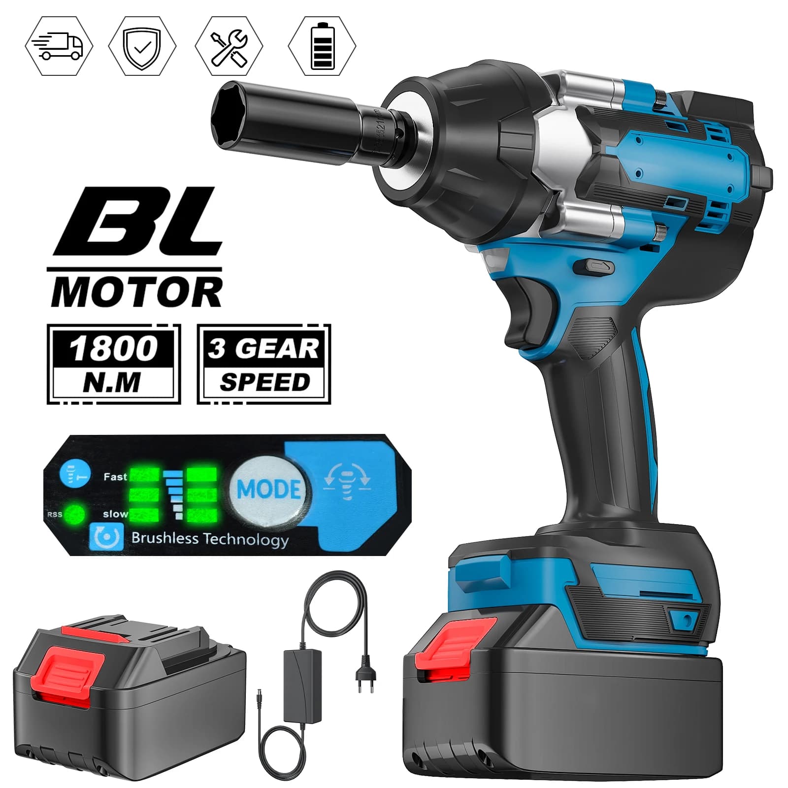 Llave de Impacto Inalámbrica de 1800 Nm y 1/2 Pulgada, Herramienta Eléctrica de Alto Torque Compatible con Batería Makita de 21 V