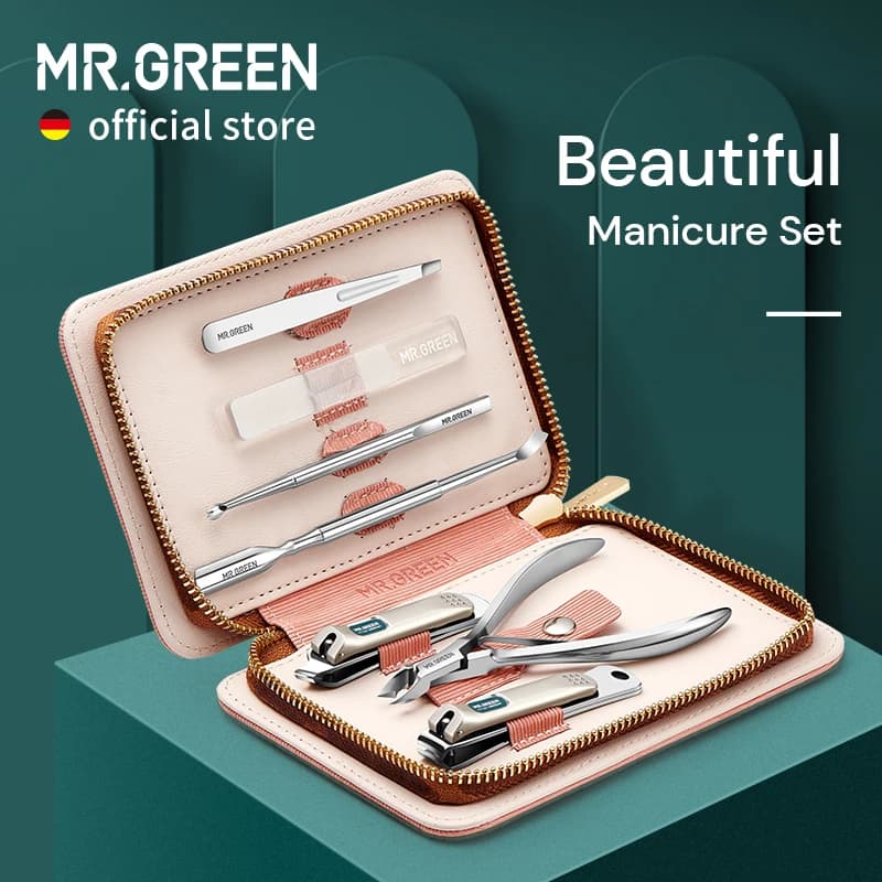 MR.GREEN-Juego de manicura y pedicura, cortaúñas, herramientas profesionales de acero inoxidable, tijeras, cortador de uñas, Kit de Estuche De Viaje, 7 en 1