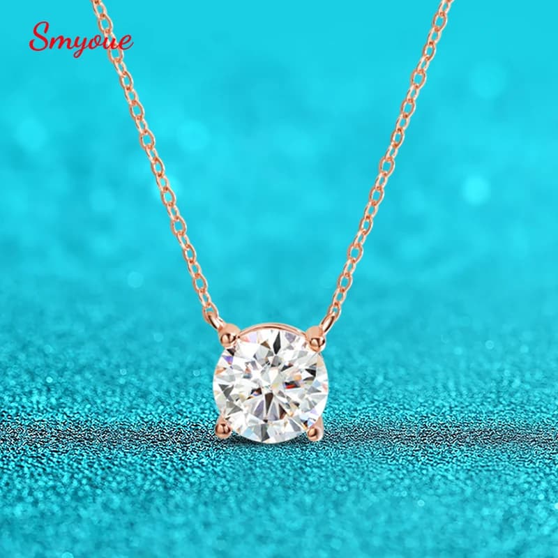 Smyoue-collar de moissanita de Color oro rosa de 1-5CT para mujer, colgante de diamante de laboratorio clásico brillante de Color D, Plata de Ley 925 100%