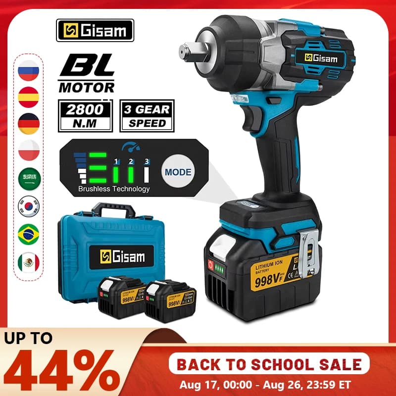 Gismis-llave de impacto eléctrica sin escobillas, Torque 2800N.M, destornillador de 1/2 pulgadas, llave inalámbrica, herramienta eléctrica para Pin de batería Makita de 18V