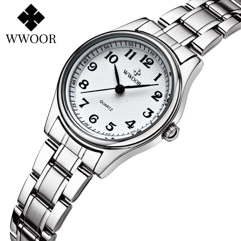 Reloj WWOOR para mujer, diseño de moda, estilo casual, reloj de cuarzo para dama, números arábigos, reloj de pulsera pequeño, acero inoxidable.