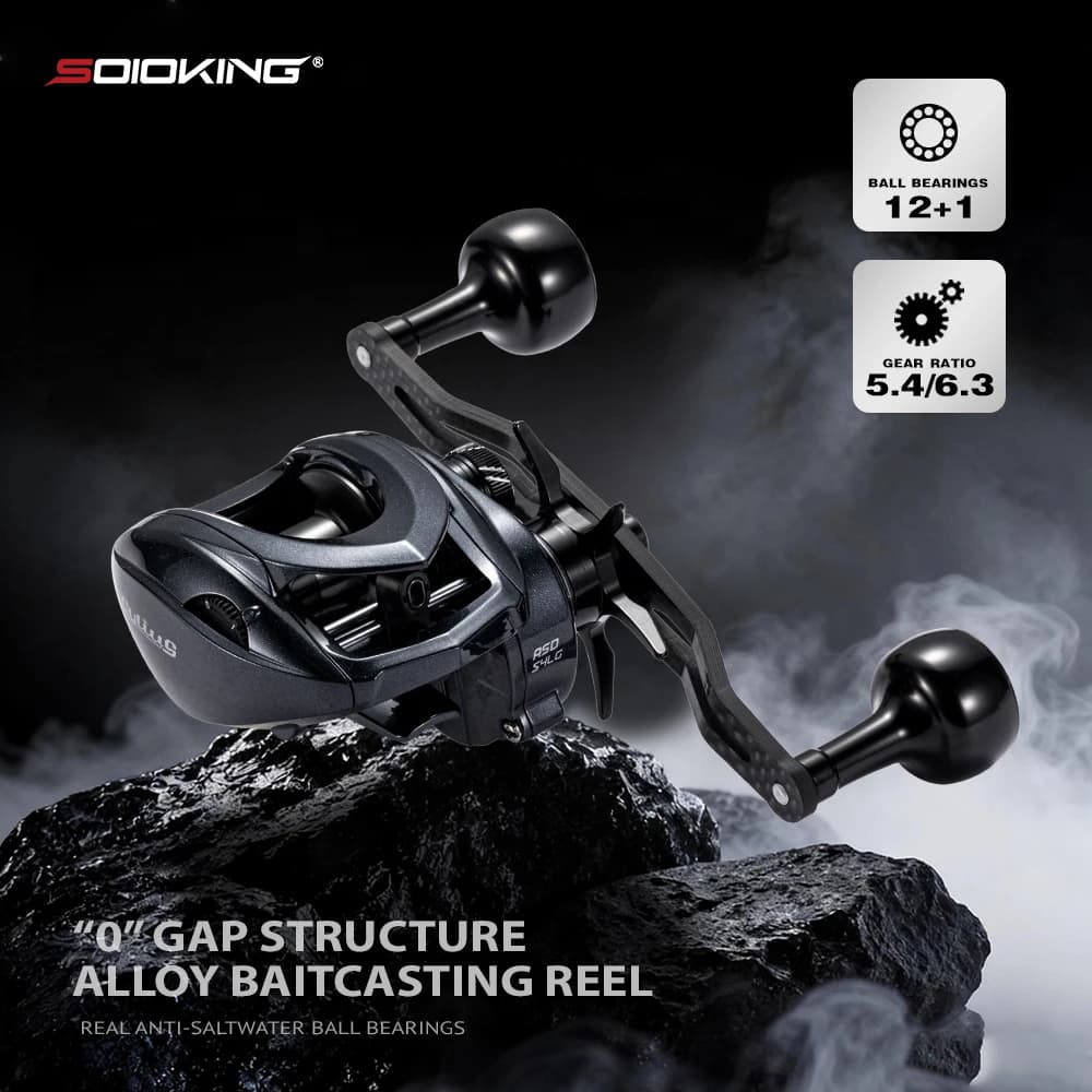 Carrete de Pesca SOLOKING ASHMOON de Aleación, 12+1BB, 6KG de Potencia, Mango Largo, Carrete BFS/Carrete Multiusos/Carrete para Pesca en Mar